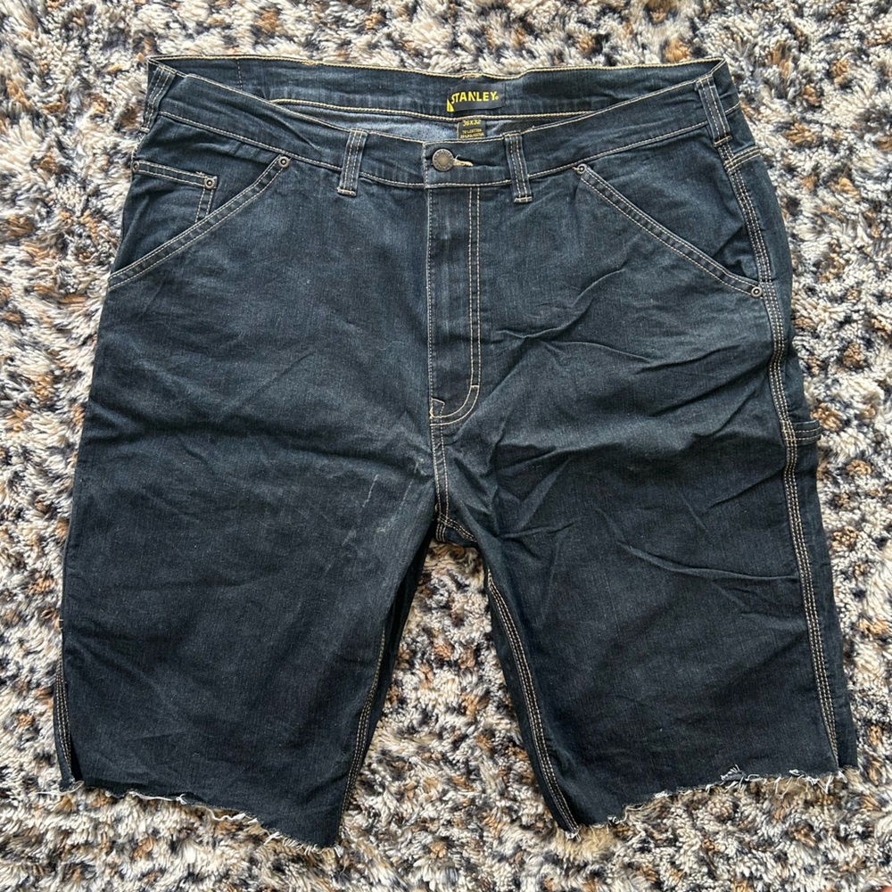 Stanley Black Denim Shorts with Brown Patch